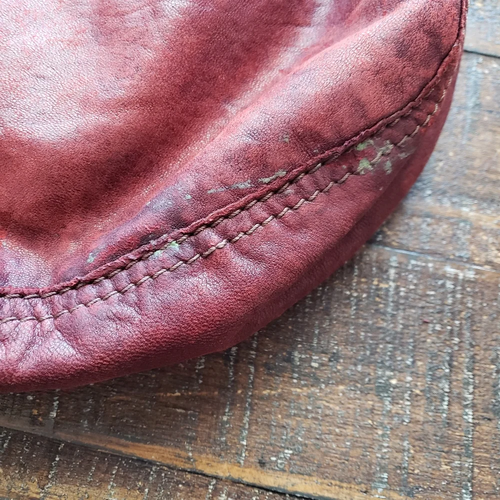 Lucky Brand Soft Lamb Italian Leather Ox Blood Red Foldover Hobo Bag Vintage